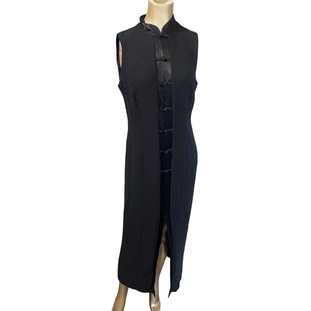 Vintage SL Fashions Black Cheongsam Dress Mandarin Collar Frog Closure Size 10